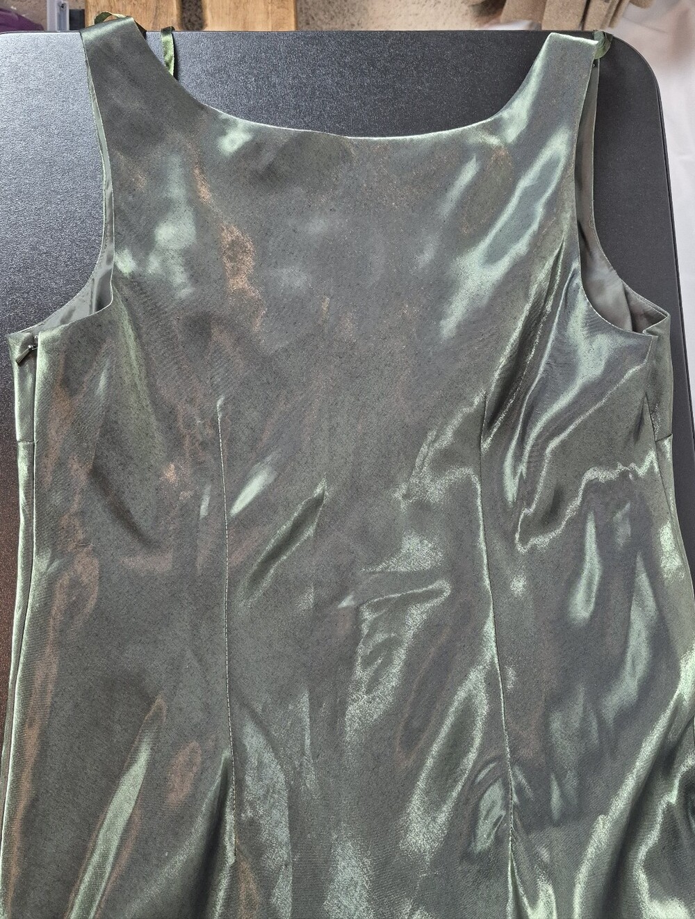 Alex Evenings Y2K Metallic Green Satin Gown w/ Matching Jacket - Vtg 14 / Mod 10 - Picture 7 of 16